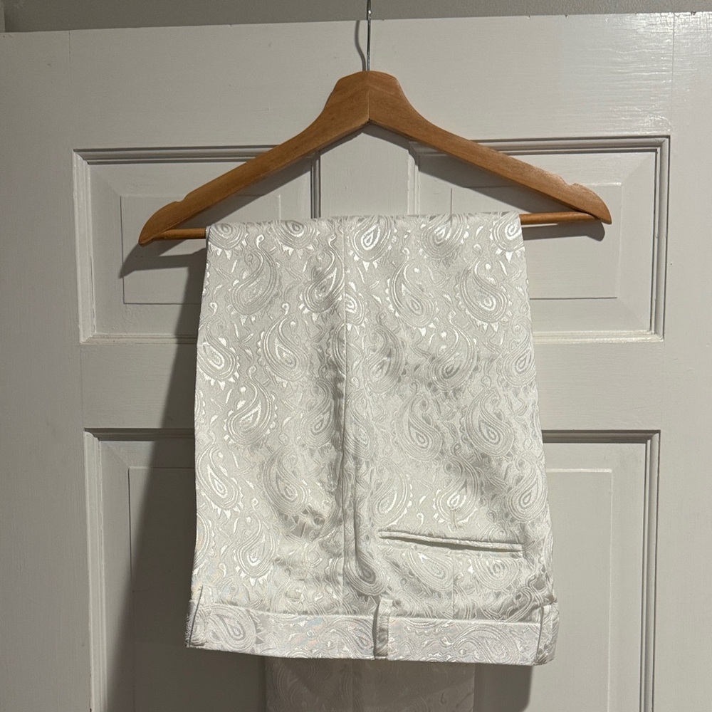 White Paisley Patterned Pants